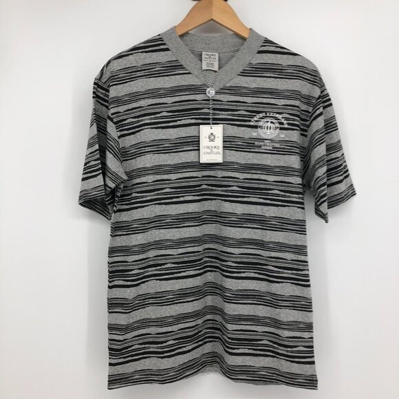 NWT Crooks and Castles Grey and Black Striped V Neck Shirt Men's Medium - Picture 16 of 16